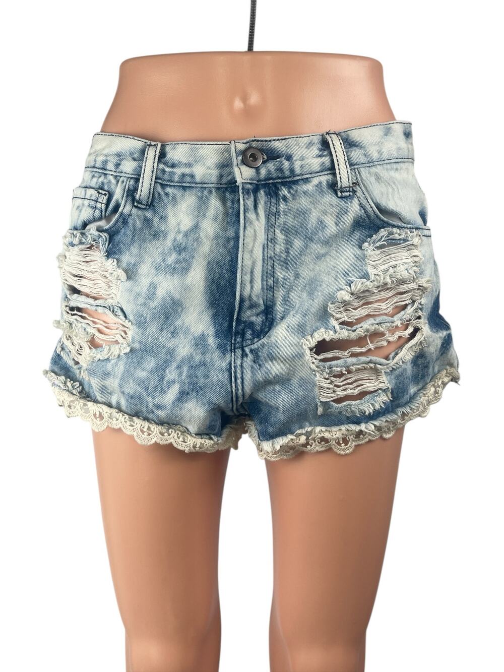 Forever 21 Blue Acid Wash Distressed Raw Hem Cut Off Denim Jeans Shorts Size 30